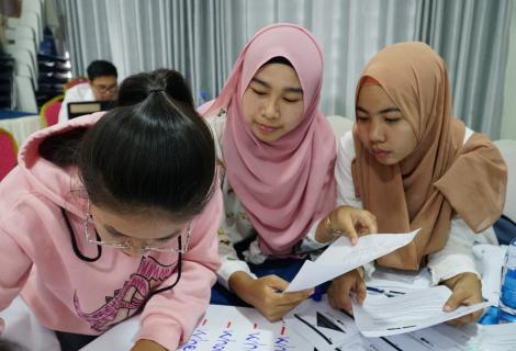 A group of youth in Kampot Province practiced what they have learned in class during the training. 